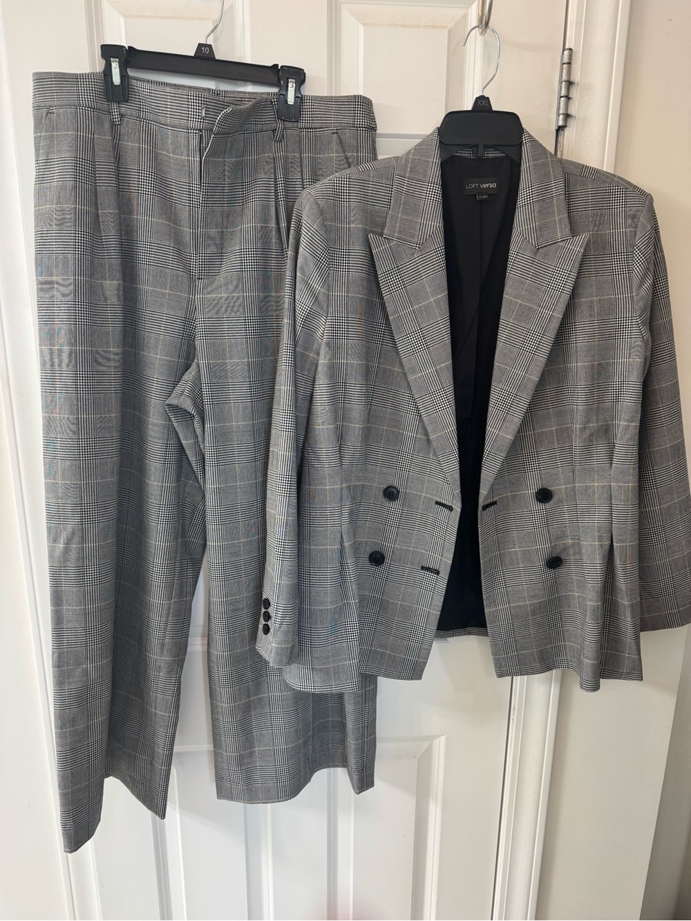 LOFT Gray Glen Plaid Double-Breasted Blazer & Matching Trousers